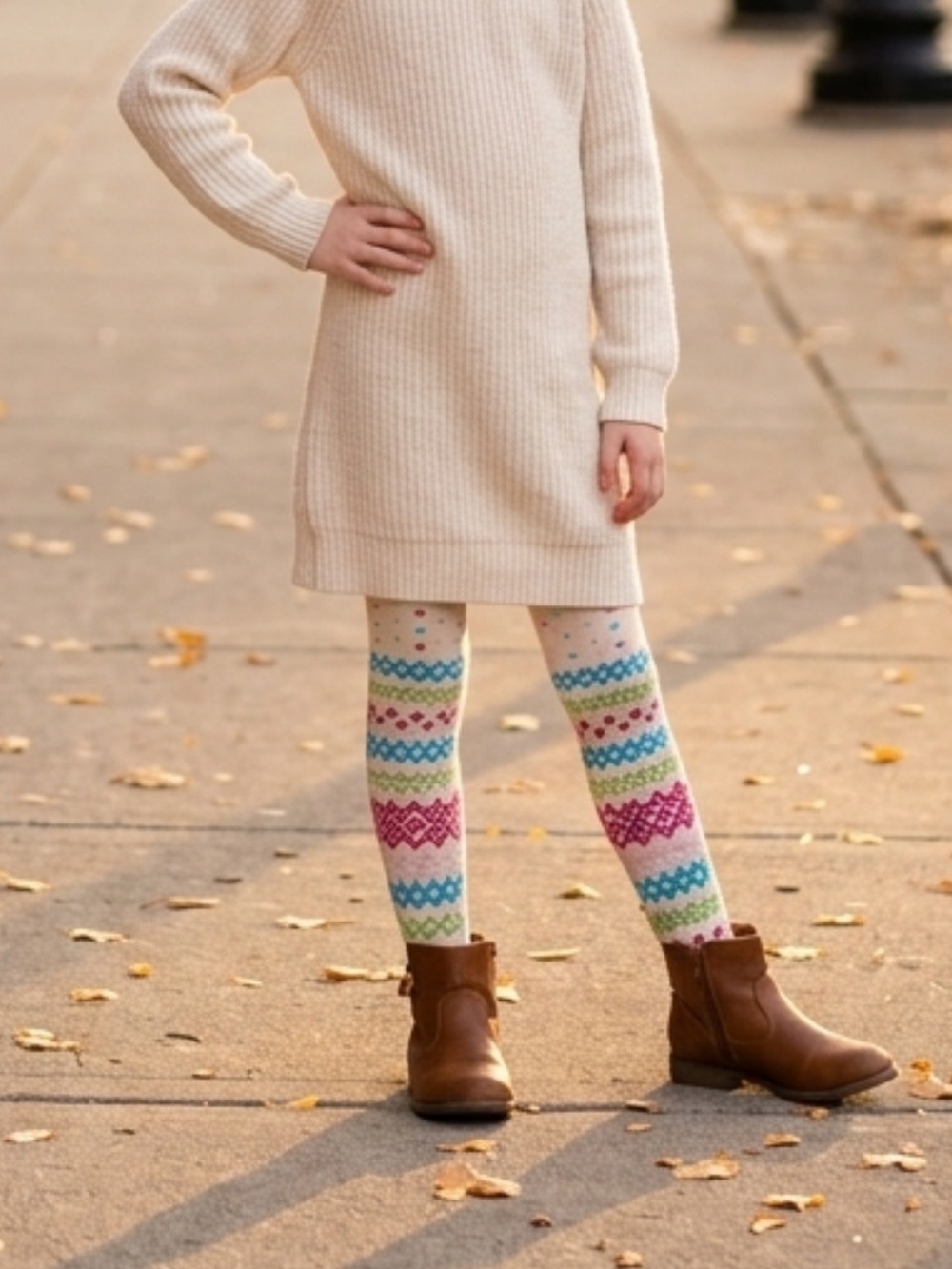 Hanna Andersson Girls Patterned Knit Tights Fair Isle Dots 110/120 US 6-7